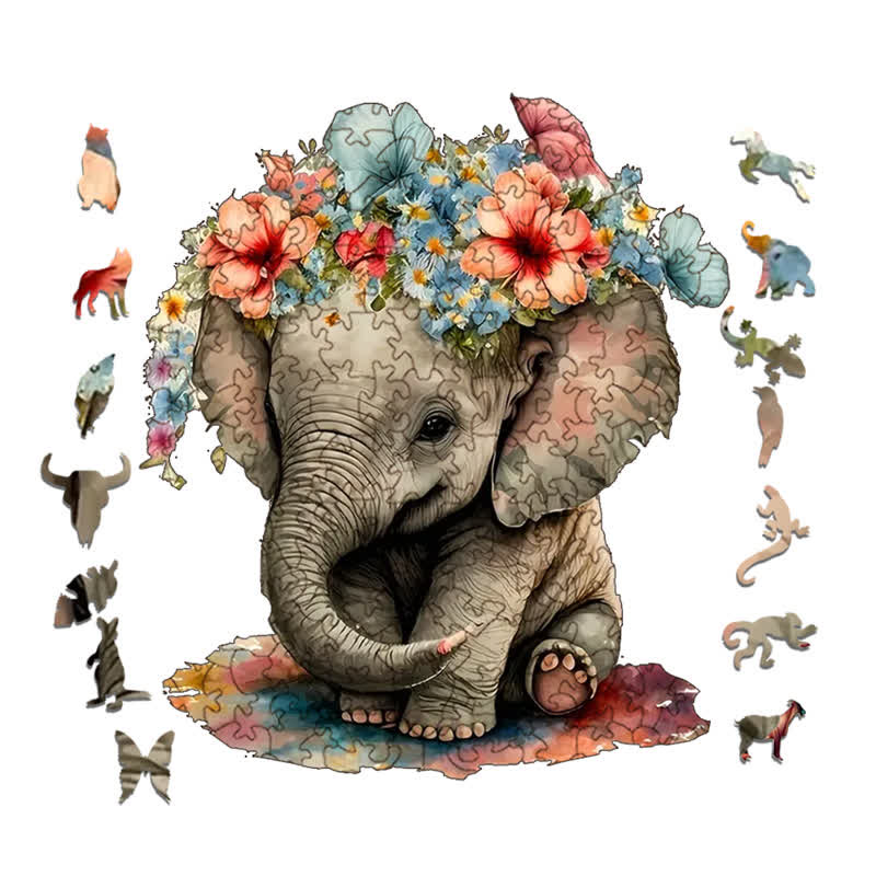 Cute baby elephant - Wooden Jigsaw Puzzle - image 1
