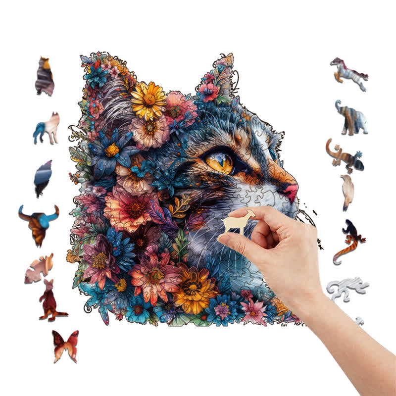 Floral Cat - Wooden Jigsaw Puzzle - image 5