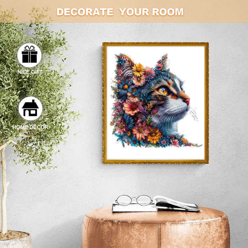 Floral Cat - Wooden Jigsaw Puzzle - image 8