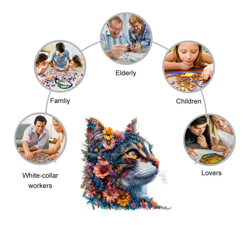 Floral Cat - Wooden Jigsaw Puzzle - image 6