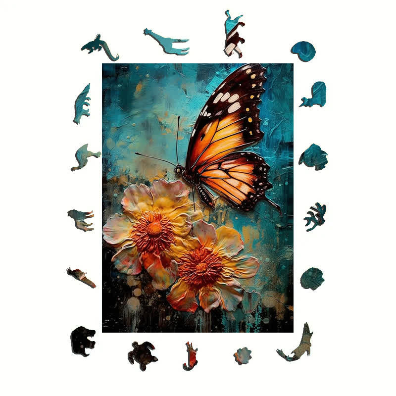 Floral Butterfly Painting - Wooden Jigsaw Puzzle - image 1