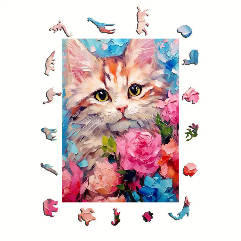 Funny Cat Painting - Wooden Jigsaw Puzzle - image 1