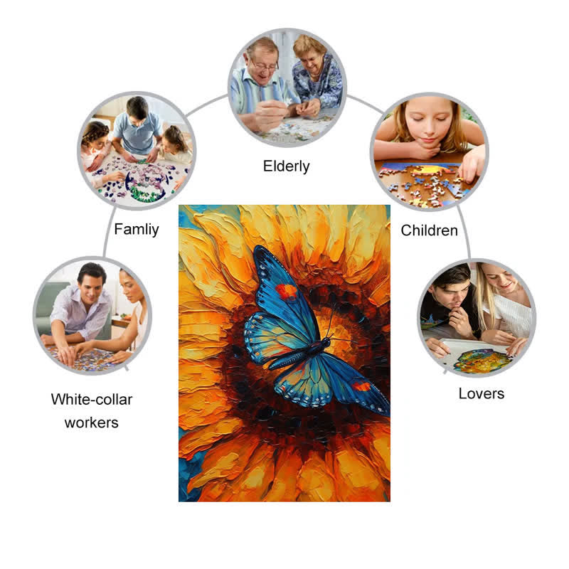 Sunflowers and a Blue Butterfly - Wooden Jigsaw Puzzle - image 5