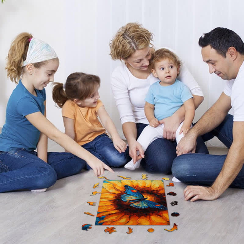 Sunflowers and a Blue Butterfly - Wooden Jigsaw Puzzle - image 3