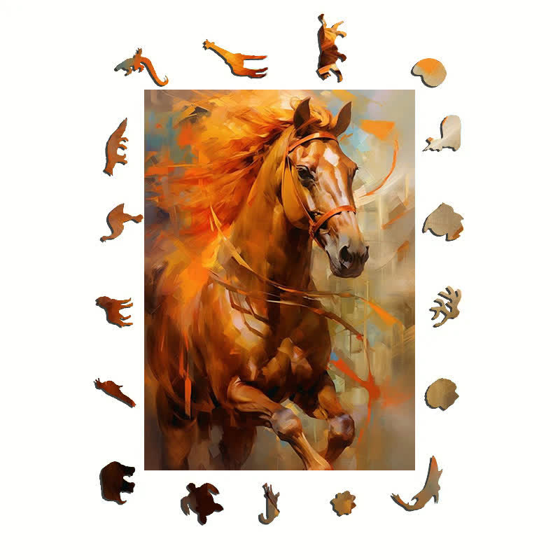 Golden Horse - Wooden Jigsaw Puzzle - image 1