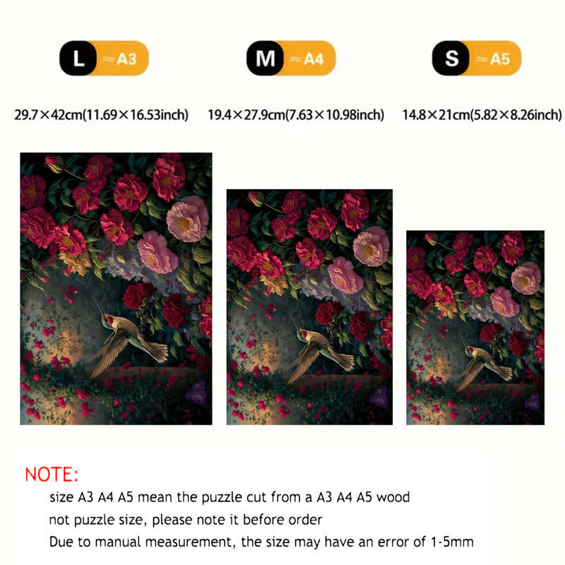 Hummingbird and roses scenery - Wooden Jigsaw Puzzle - image 2
