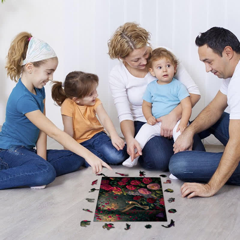 Hummingbird and roses scenery - Wooden Jigsaw Puzzle - image 4