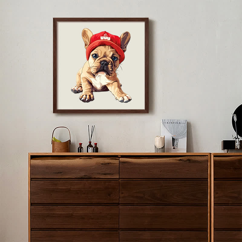 French bulldog dog in red cap  - Wooden Jigsaw Puzzle - image 3