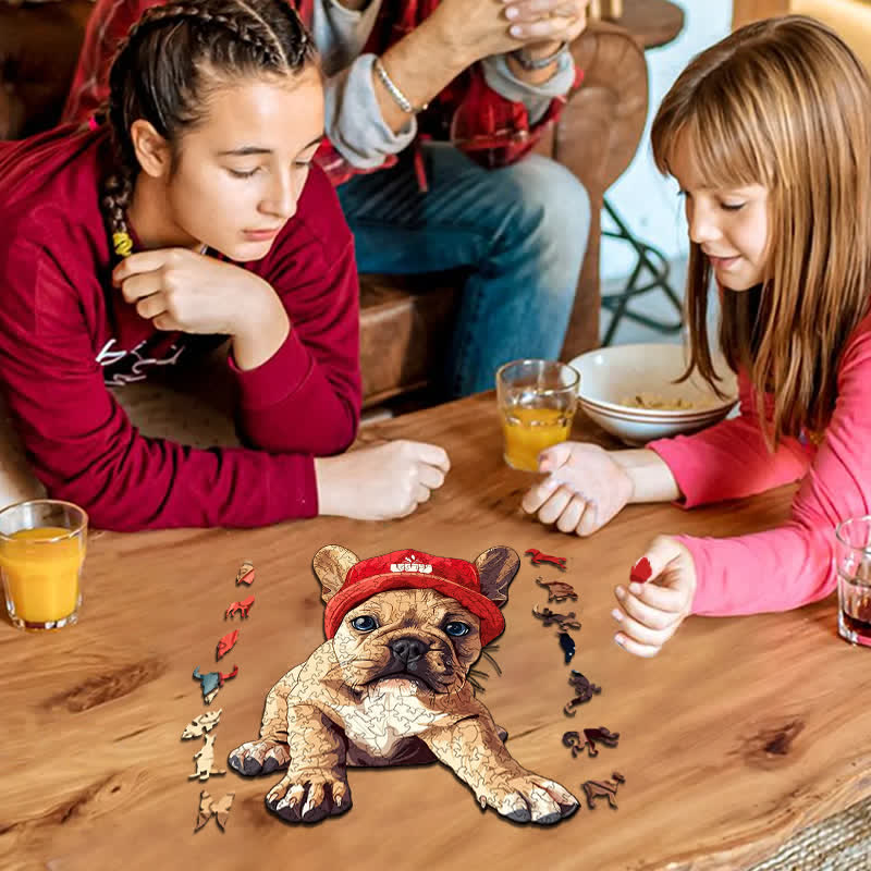 French bulldog dog in red cap  - Wooden Jigsaw Puzzle - image 4