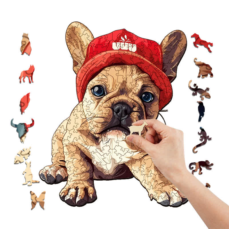 French bulldog dog in red cap  - Wooden Jigsaw Puzzle - image 5