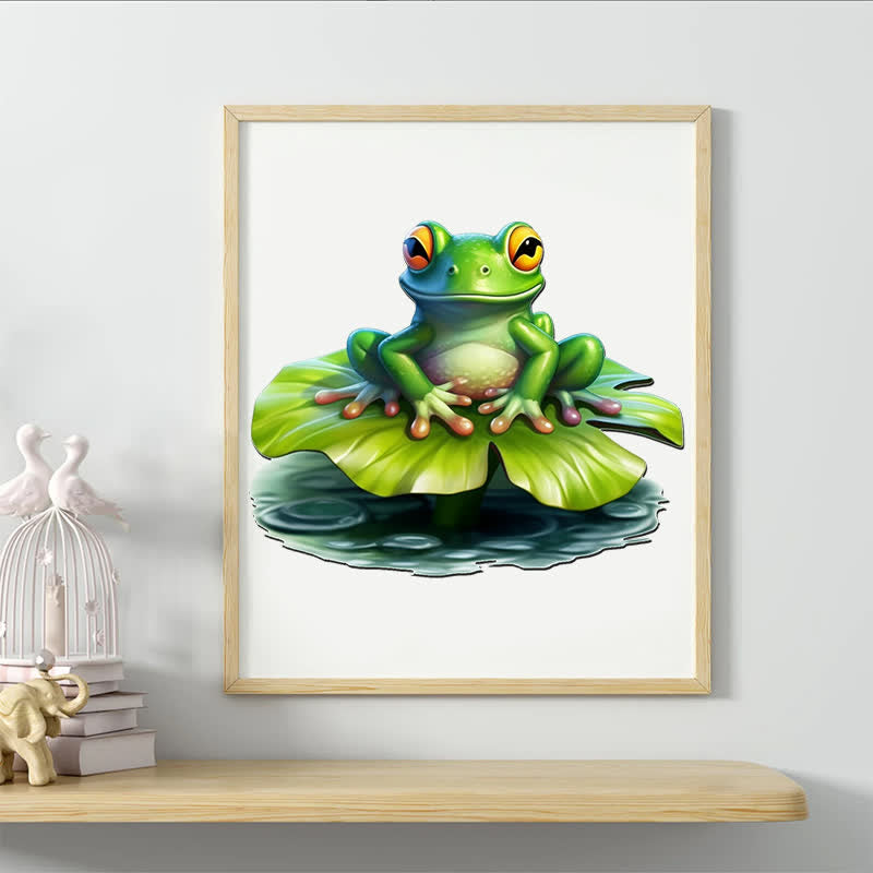 Lovely green baby frog on a big water lilly -  Wooden Jigsaw Puzzle - image 7