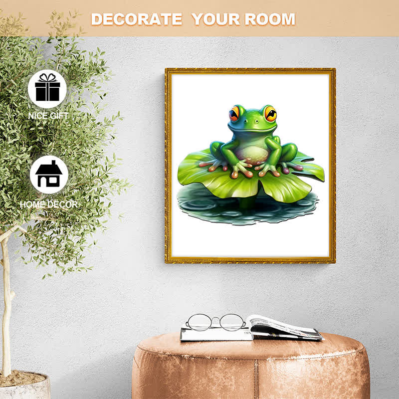Lovely green baby frog on a big water lilly -  Wooden Jigsaw Puzzle - image 8