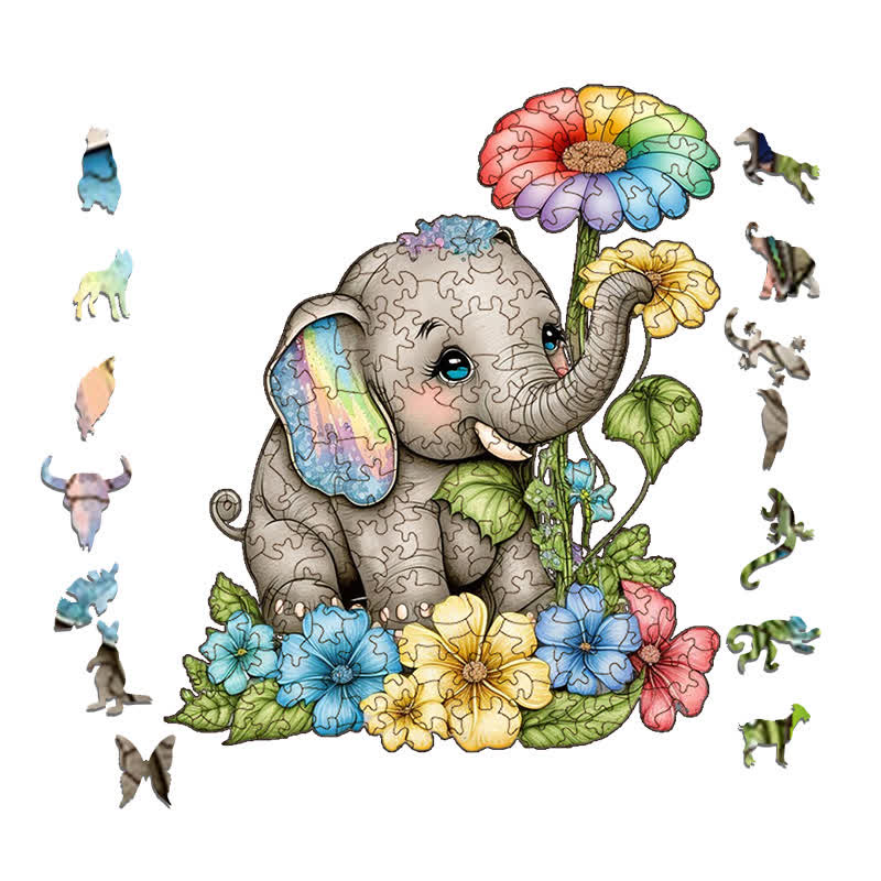 Baby rainbow elephant -  Wooden Jigsaw Puzzle - image 1