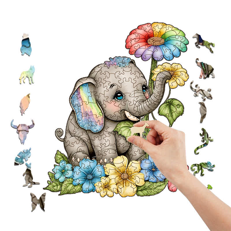 Baby rainbow elephant -  Wooden Jigsaw Puzzle - image 5