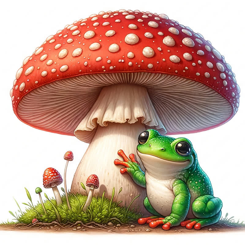 A frog sitting on a mushroom - Wooden Jigsaw Puzzle - A3 - Wooden Gift Packaging - image 0