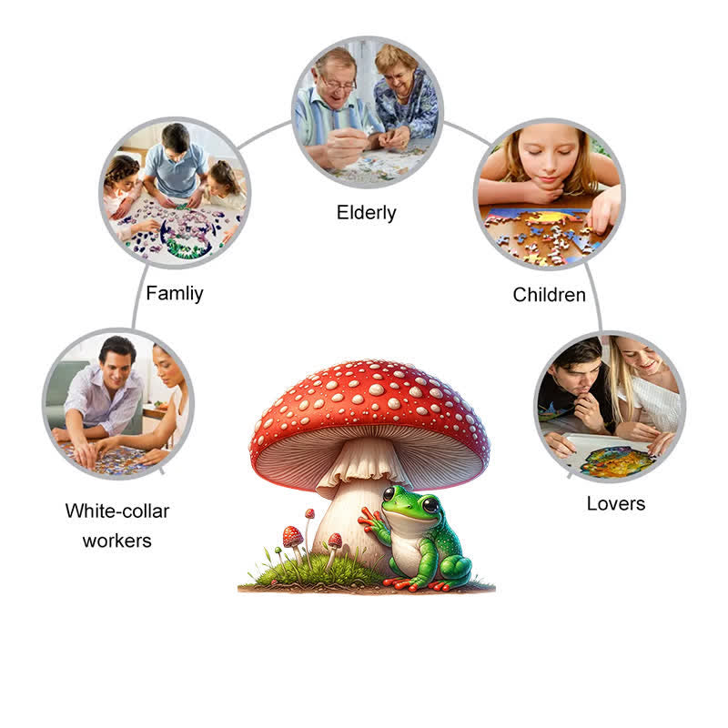 A frog sitting on a mushroom - Wooden Jigsaw Puzzle - image 6