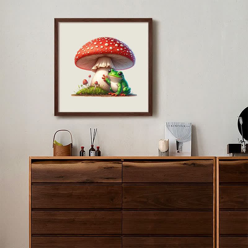 A frog sitting on a mushroom - Wooden Jigsaw Puzzle - image 4