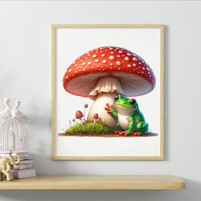 A frog sitting on a mushroom - Wooden Jigsaw Puzzle - image 8