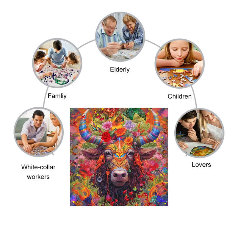 Colorful Highland Cattle Cow - Wooden Jigsaw Puzzle - image 4