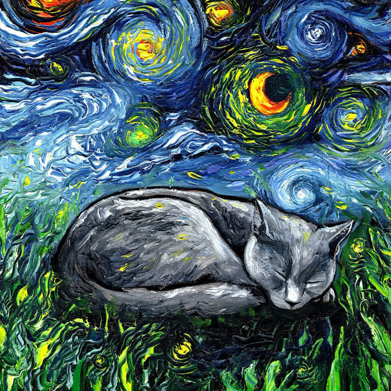 Sleeping Gray Tabby Cat Starry Night - Wooden Jigsaw Puzzle - A3 - Wooden Gift Packaging - image 0