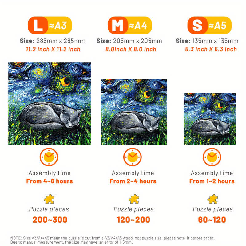 Sleeping Gray Tabby Cat Starry Night - Wooden Jigsaw Puzzle - image 2