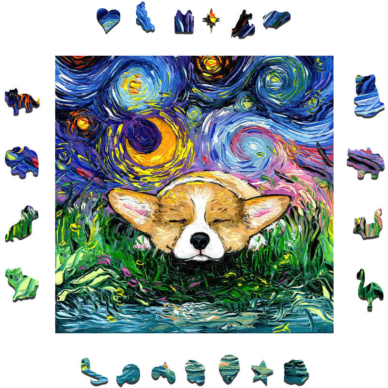 Sleeping Pembroke Welsh Corgi Dog - Wooden Jigsaw Puzzle - image 1