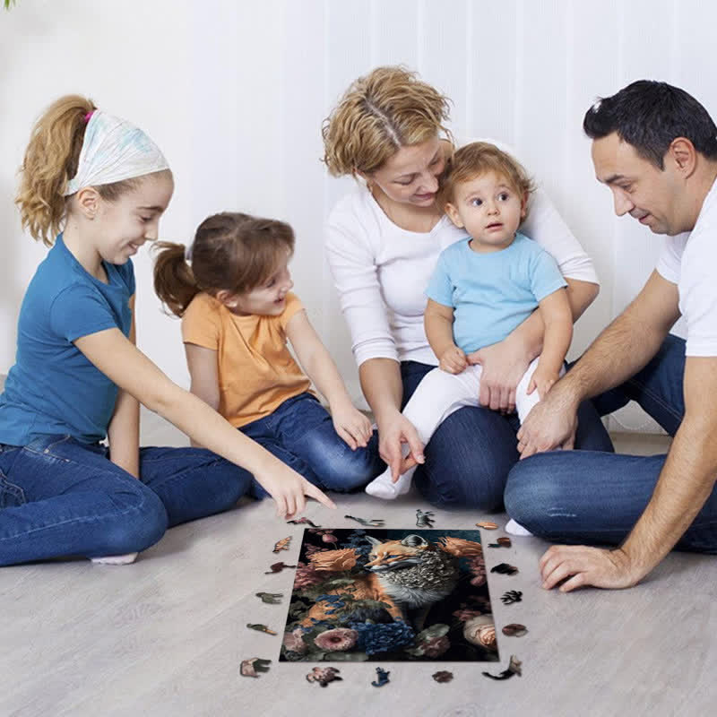 Red Fox WIth Flower - Wooden Jigsaw Puzzle - image 3