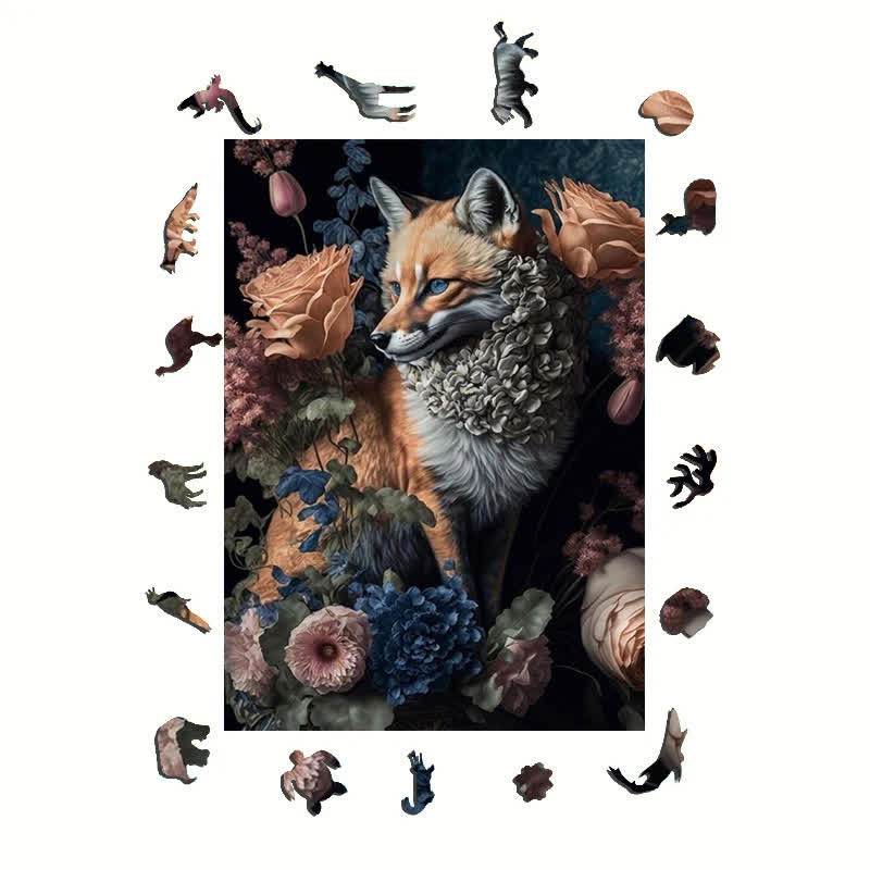 Red Fox WIth Flower - Wooden Jigsaw Puzzle - image 1