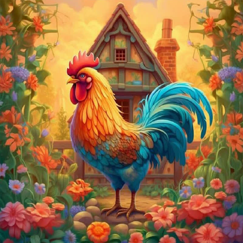Flower Garden Rooster - Wooden Jigsaw Puzzle - A3 - Wooden Gift Packaging - image 0