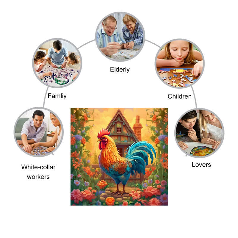 Flower Garden Rooster - Wooden Jigsaw Puzzle - image 4