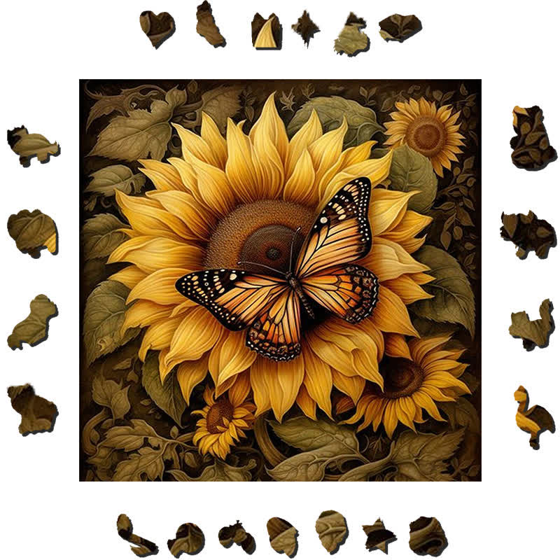 Sunflower Butterfly - Wooden Jigsaw Puzzle - image 1