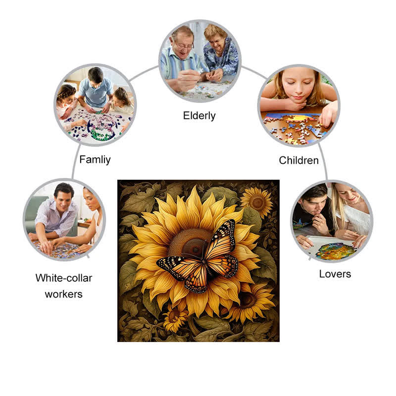 Sunflower Butterfly - Wooden Jigsaw Puzzle - image 5
