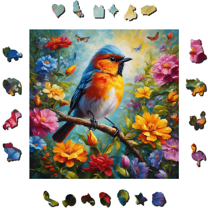 "beautiful birds and butterflies around" -  Wooden Jigsaw Puzzle - image 1