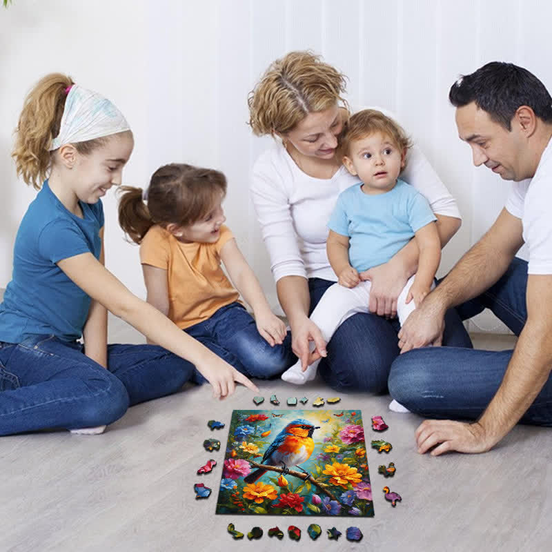 "beautiful birds and butterflies around" -  Wooden Jigsaw Puzzle - image 5