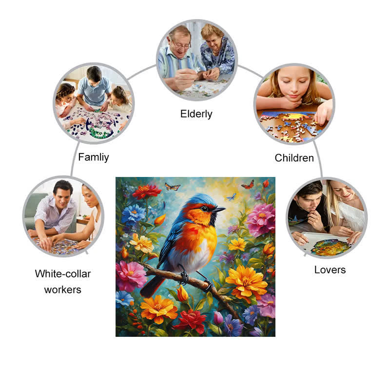 "beautiful birds and butterflies around" -  Wooden Jigsaw Puzzle - image 6