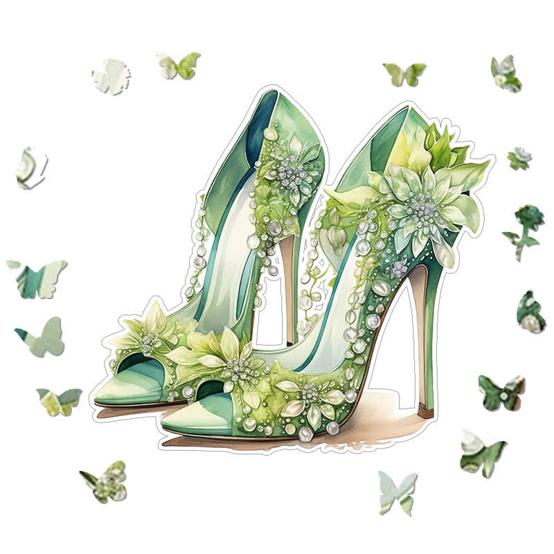 Vintage Green High Heel Shoes - Wooden Jigsaw Puzzle - image 1
