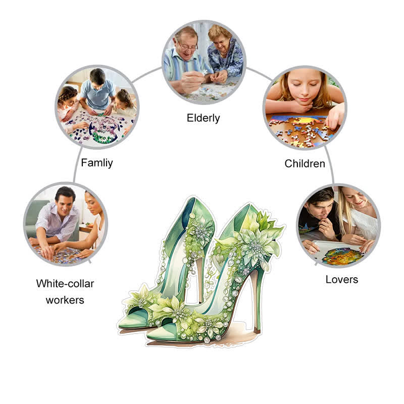 Vintage Green High Heel Shoes - Wooden Jigsaw Puzzle - image 4