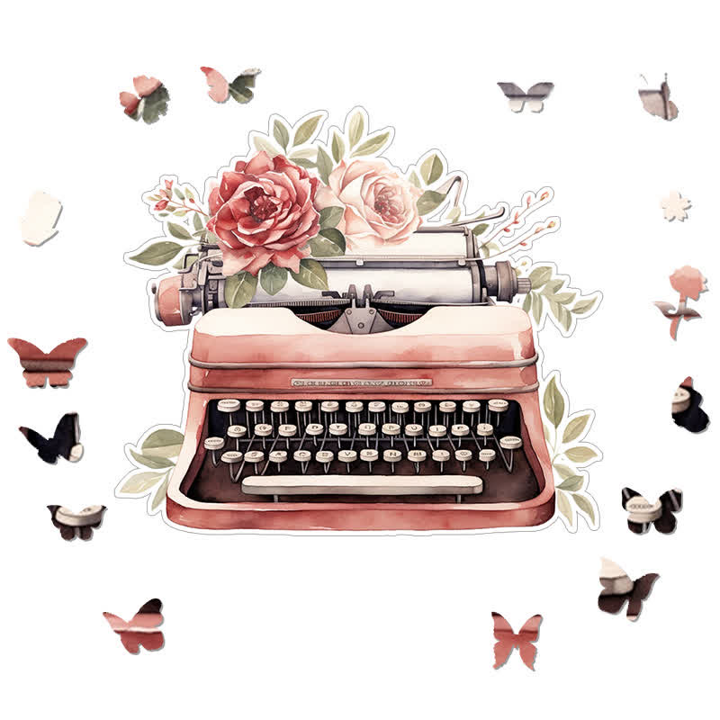 Vintage Flower Typewriter - Wooden Jigsaw Puzzle - image 1