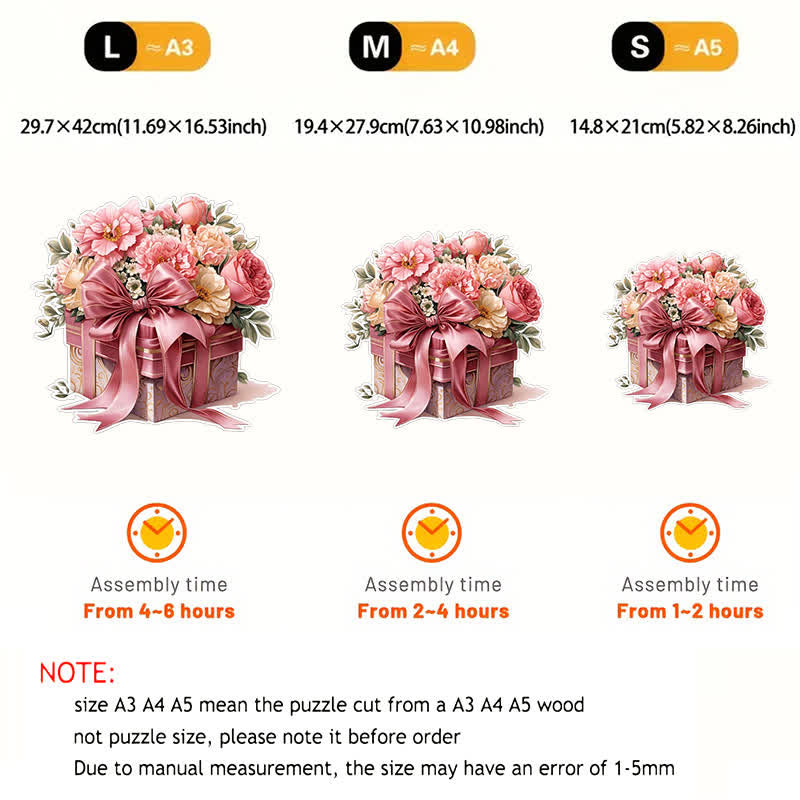 Pink Gift Box Flowers - Wooden Jigsaw Puzzle - image 2