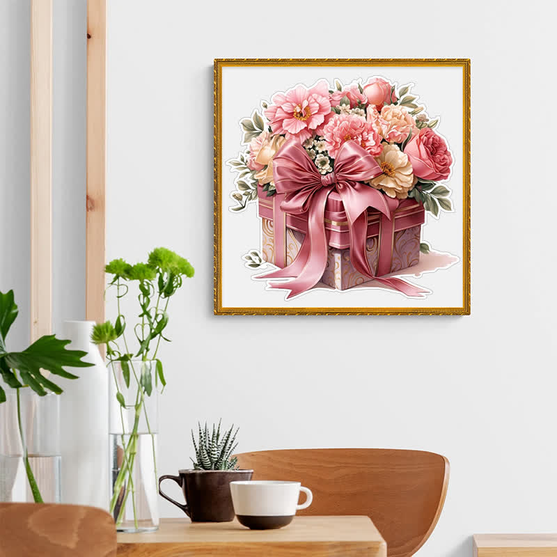Pink Gift Box Flowers - Wooden Jigsaw Puzzle - image 5