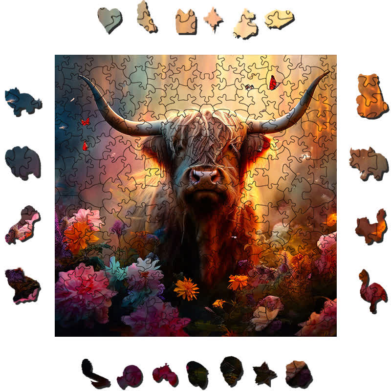 Highland Cattle Cow - Wooden Jigsaw Puzzle - image 1
