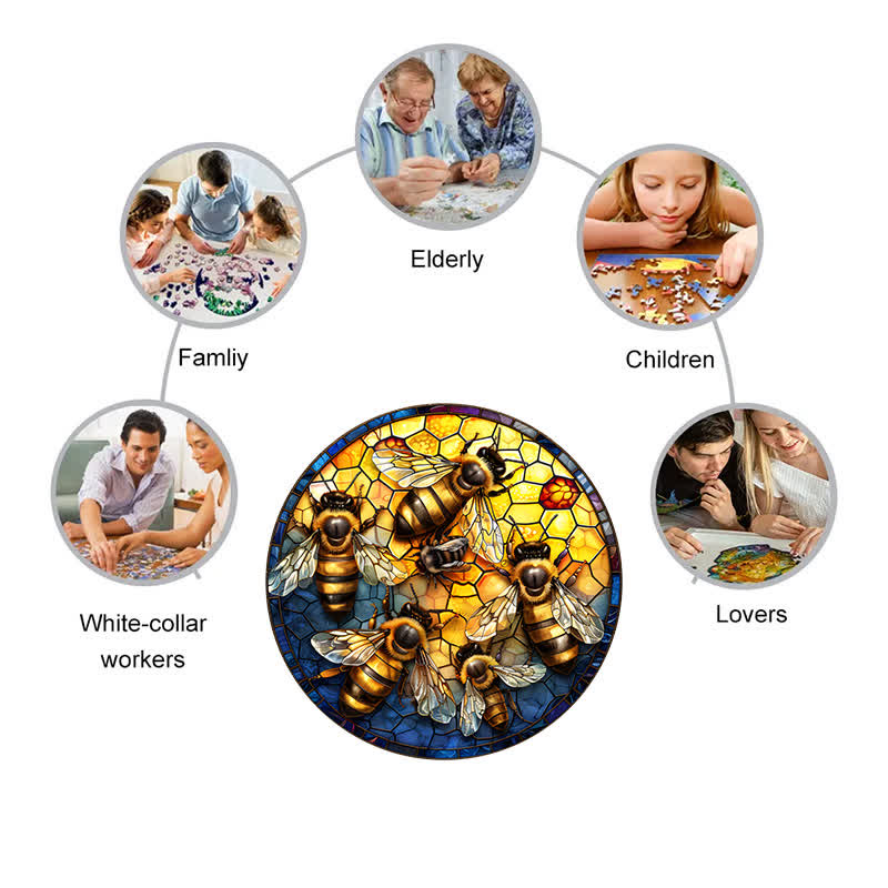 Swarm of bees on hive - Wooden Jigsaw Puzzle - image 4