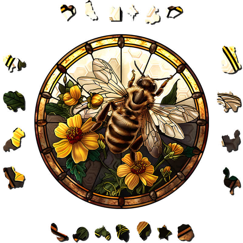 Large Bumble Bee on Spring Flowers - Wooden Jigsaw Puzzle - image 1