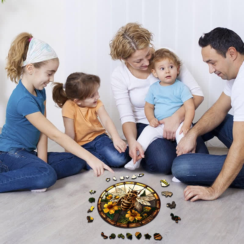 Large Bumble Bee on Spring Flowers - Wooden Jigsaw Puzzle - image 2