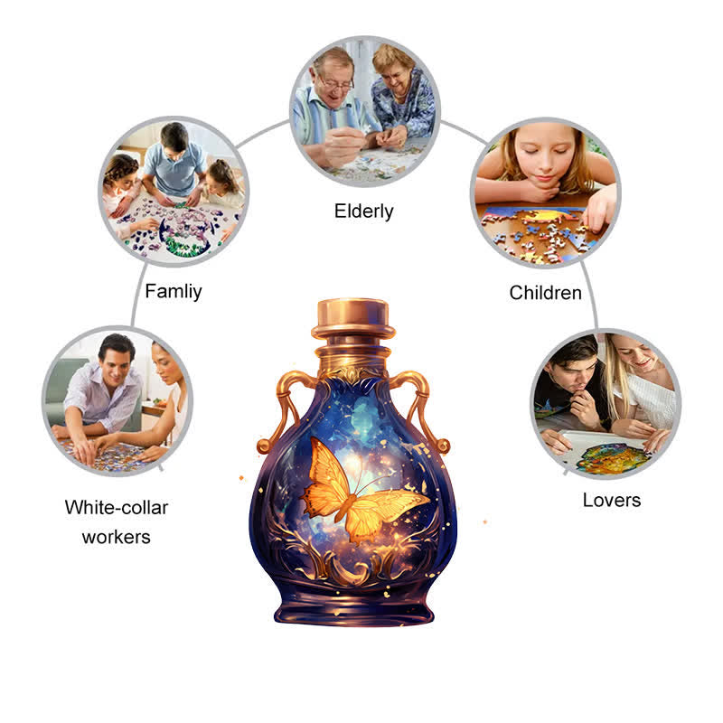 Golden butterfly flying in glass bottle - Wooden Jigsaw Puzzle - image 4