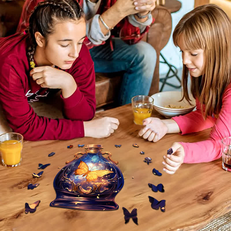 Golden butterfly flying in glass bottle - Wooden Jigsaw Puzzle - image 2