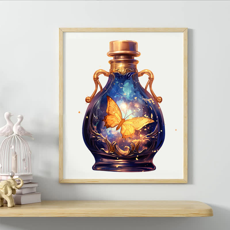 Golden butterfly flying in glass bottle - Wooden Jigsaw Puzzle - image 3