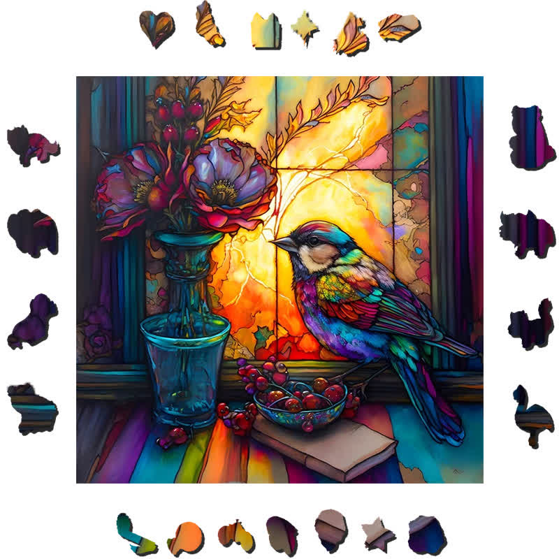 Sparrow on the windowsill - Wooden Jigsaw Puzzle - image 3