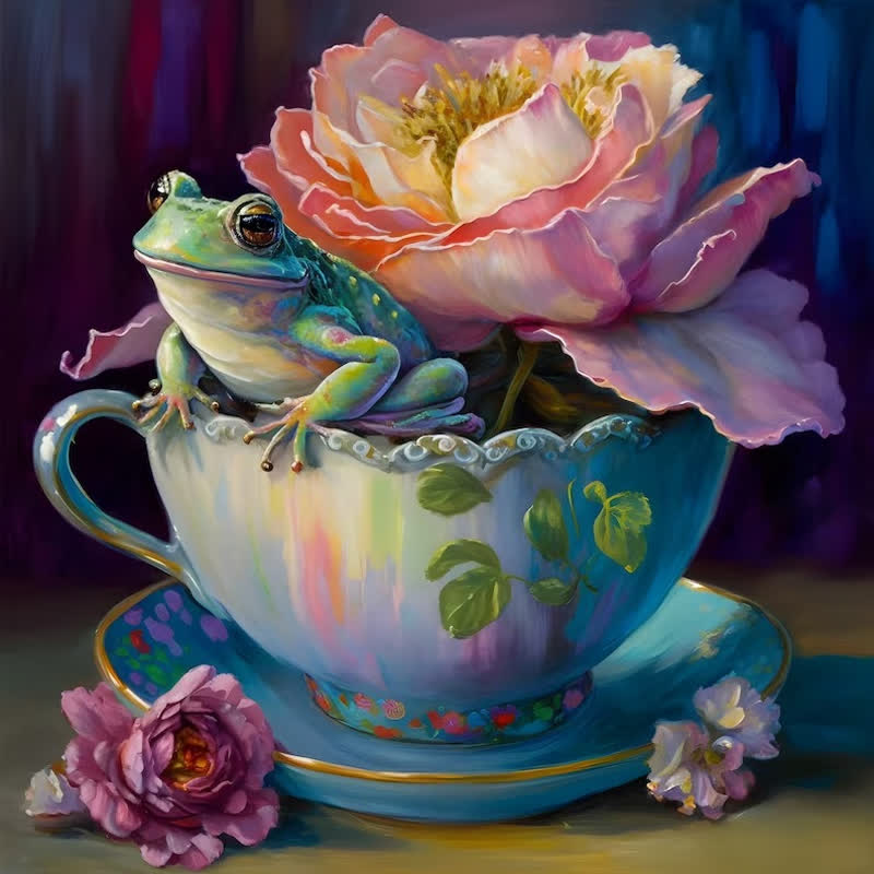 Frog in tea cup Tea  - Wooden Jigsaw Puzzle - A2 (500 PCS) - Wooden Gift Packaging - image 0