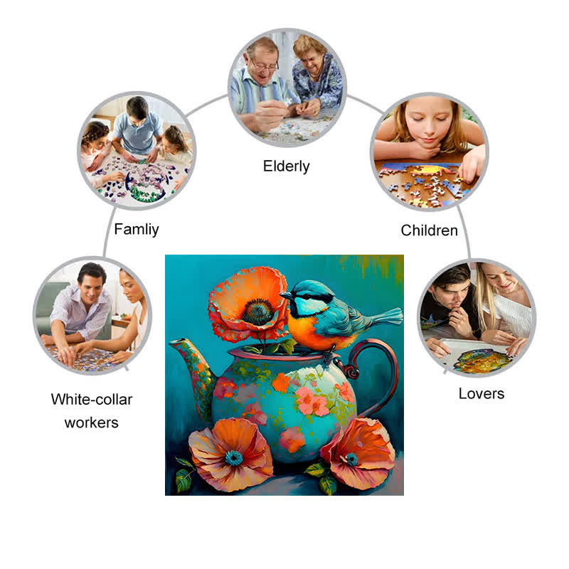 Blue Bird's Tea break dessert party  - Wooden Jigsaw Puzzle - image 5